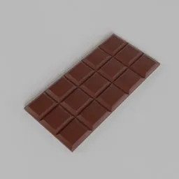 "3D model of a realistic dark chocolate bar created in Blender 3D. The model features varying detailed skin and is shaded realistically. Ideal for sweet and dessert themed projects."