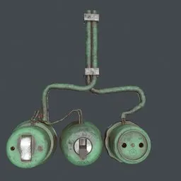 "Game-ready Soviet-era agriculture switch with a socket, ideal for Blender 3D projects. Featuring PBR textures in Substance Painter, this intricately detailed model includes Albedo, Normal, Occlusion, Roughness, and Metallic maps. With a grid density of 4.995 triangles and dimensions of 35 cm x 10 cm x 30 cm, it is perfect for realistic agricultural scenes."