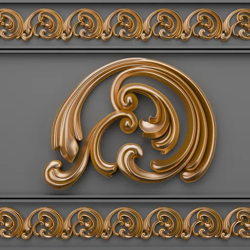 Intricate 3D golden ornamental trim model for classical design enhancement in Blender.