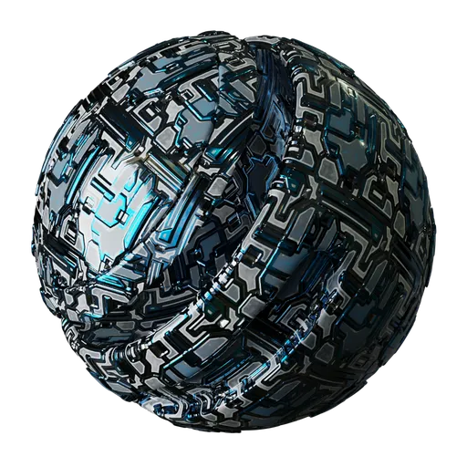 PBR Metallic Sci-Fi Tile Panel with adjustable color, aspect ratio, rotation, roughness, and metallic properties for 3D rendering.