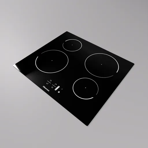 Realistic Blender 3D rendering of a sleek induction cooktop with four heating zones.