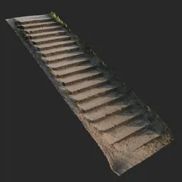 Medium poly 3D concrete stairs model with baked textures, suitable for Blender urban scenes.