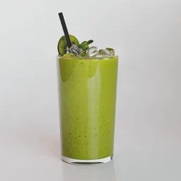 Realistic 3D model of a kiwi smoothie with ice and straw, perfect for Blender 3D projects.