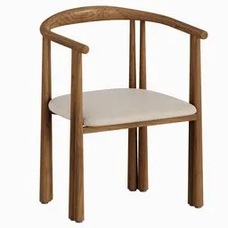 "Elliot Dining Chair" 3D model for Blender 3D with a sculptural and cycladic design made of oak and nothofagus wood, featuring sweeping arches and a comfortable cushion. This high-quality model is inspired by Jørgen Nash and comes with ultrahigh detail and HD resolution. Perfect for interior design projects and realistic renders.
