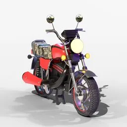 "Vintage Honda Motorcycle 3D Model for Blender 3D - Historical Category. Features red and black seat, realistic military equipment, and inspiration from Lev Lvovich Kamenev. Perfect for game and animation. Rendered in Corona Renderer."