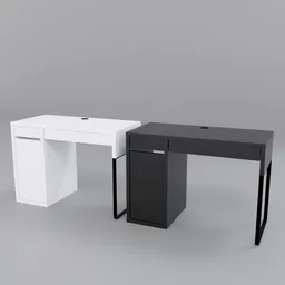 3D-rendered Black and White Ikea-style desks optimized for Blender 3D, ideal for architectural visualization.