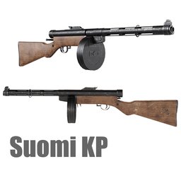 "Suomi KP submachine gun from World War II, fully textured with PBR and 2K textures in Blender 3D. Ideal for historical military modeling and game design enthusiasts."