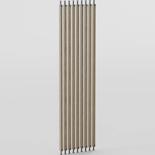 Detailed 3D model of a vertical wooden partition with metal accents, suitable for Blender and design visualization.