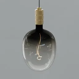 Realistic Blender 3D render of a smoked glass pendant light with adjustable LED filament.