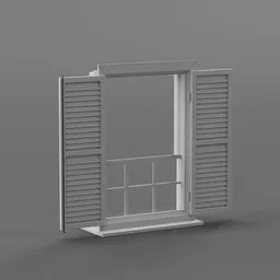 Procedurally colorable 3D model of an exterior window with shutters for Blender.