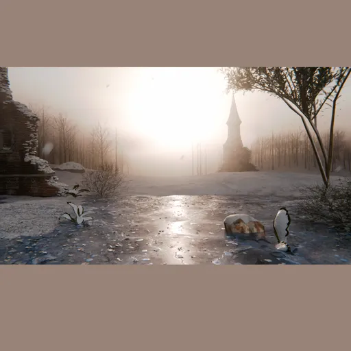 Foggy Winter Ruins Landscape