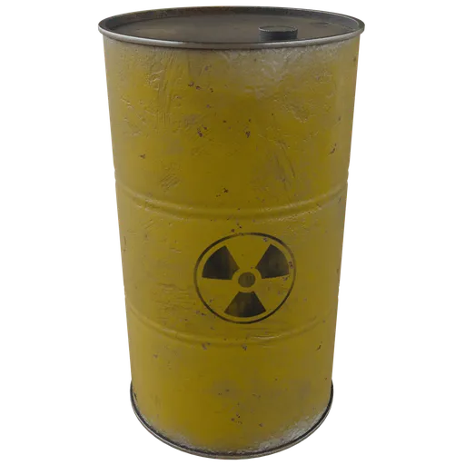Highly-detailed Blender 3D model of a yellow radioactive barrel, optimized for industrial rendering.