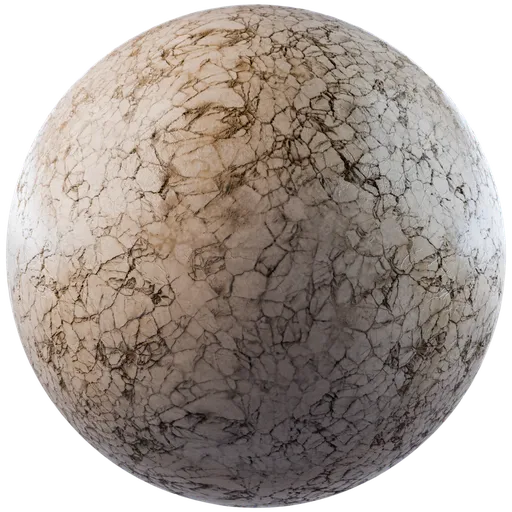 Photo-realistic cracked limestone PBR texture for 3D modeling and Blender material library, with natural tones and detailed cracks.