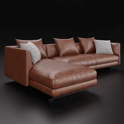 Detailed 3D model of a contemporary leather sectional corner sofa with pillows, compatible with Blender 4.0+.