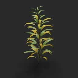 Detailed 3D-rendered plant with yellow and green leaves, compatible with Blender for nature scenes.