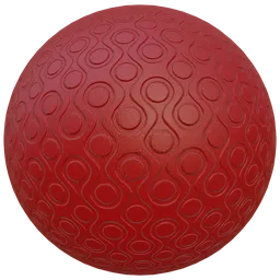 High-quality PBR red tile material with embossed waves and circles for Blender 3D rendering and texturing.