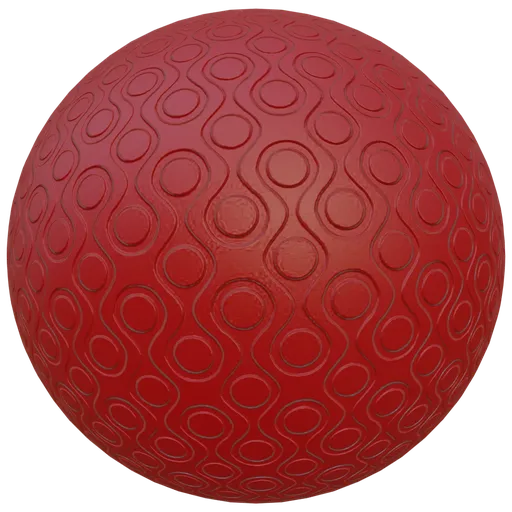 High-quality PBR red tile material with embossed waves and circles for Blender 3D rendering and texturing.
