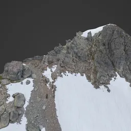 High-detail 3D rendering of a snowy mountain top with realistic rocks and terrain, suitable for Blender environments.