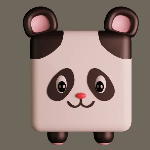 Low poly stylized panda cube 3D model, mobile-friendly character design, ideal for Blender 3D projects.