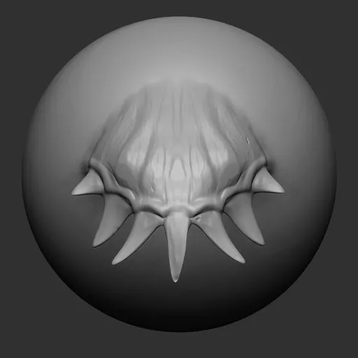 3D sculpting tool depicting dragon scale spikes for reptilian modeling in Blender.