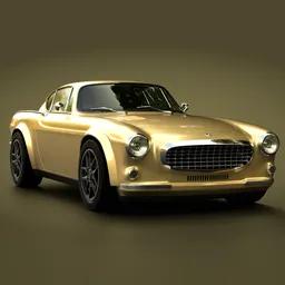 "High quality 3D model of a gold Volvo P1800 Restomod car in Blender 3D. With detailed body and streamlined design, perfect for video game 3D renders and app icons."