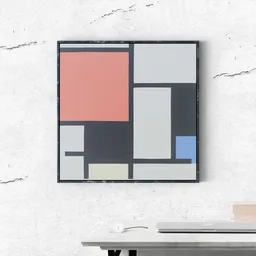 High-quality Blender 3D model of a Mondrian-inspired abstract painting, suitable for architectural visualization.