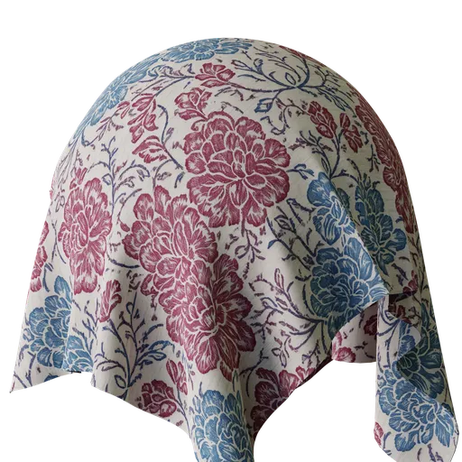 Detailed floral fabric texture for 3D modeling in Blender, featuring high-quality, seamless 4K PBR textures for realistic rendering.