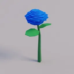 Detailed blue 3D flower model with green leaves, optimized for Blender rendering, perfect for virtual landscaping.