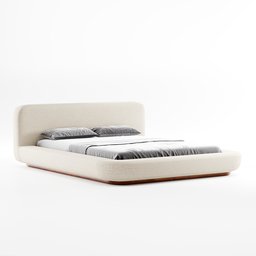 "White and wood bed model with fabric cover, inspired by the minimalist Zen style and featuring a chesterfield headboard. A perfect addition to any 3D scene."
