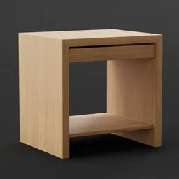 Detailed 3D rendering of wooden bedside table with drawer, ideal for Blender 3D artists and interior design.