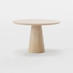 3D model of a minimalist wooden round table with a central support, designed with modern elegance for compact spaces.