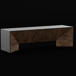 Detailed 3D model of a minimalist wooden bench for Blender rendering, showcasing texture and design elements.