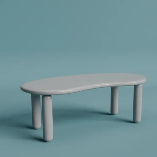 3D rendered low table with a postmodern design in Blender, showcasing a sleek, rounded shape for modern interiors.