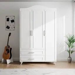 Realistic 3D model of a white wardrobe for Blender rendering, featuring detailed drawers and doors.