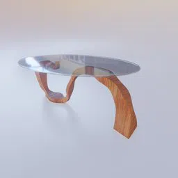 Intricate Blender 3D-rendered coffee table with detailed wooden legs and a glass top.