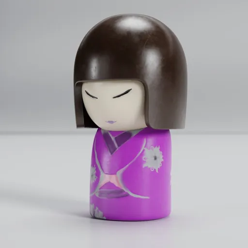 3D rendered Kokeshi doll with intricate details, ideal for Blender modeling and virtual decor enthusiasts.