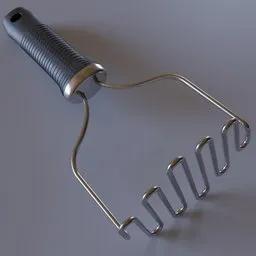 "Get creative with your cooking using our Wire Style Potato Masher, a 3D model crafted in Blender 3D. Featuring a rubber handle for comfortable use, this unique masher is perfect for those seeking an unconventional kitchen tool. Explore our container category for more 3D models to enhance your cooking experience."