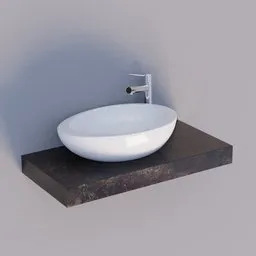 High-quality 3D-rendered oval basin on marble shelf for Blender modeling and design.