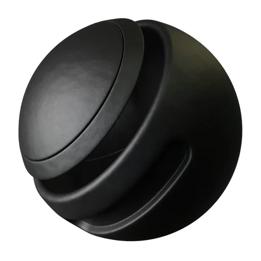 High-quality black leather texture for PBR rendering in 3D applications, showcasing fine details and realistic surface.