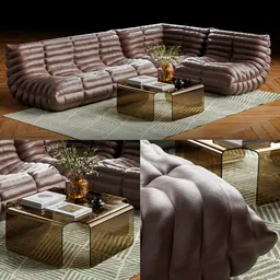 Sofa With Table Brown  - Plant - Glass