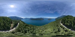 Aerial Mountains Lake Sunny Day