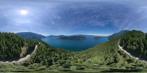 Aerial Mountains Lake Sunny Day
