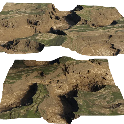 Detailed 3D mountain terrain with realistic textures for visualizations in Blender.