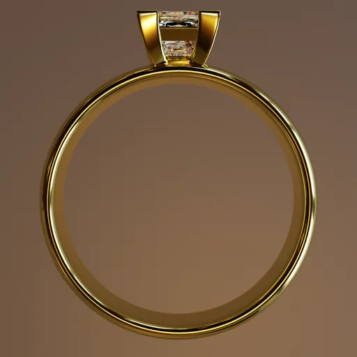 Gold band and solitaire diamond 3D model, ideal for rendering in Blender, jewelry design visualization.