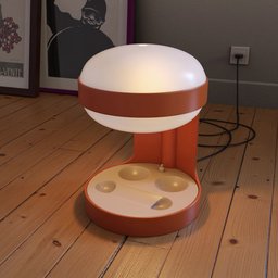 "KD29 Table Lamp by Joe Colombo, 60s. A photorealistic 3D model rendered in Blender with futuristic solid colors and highly detailed textures. Perfect for tabletop lighting in any modern interior design."