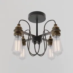 Detailed 3D model of a rustic ceiling light with four bulbs for Blender rendering and visualization.