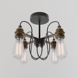 "Rustic Ceiling Light 7 - antique-style 3-light bulb fixture designed with inspiration from Arlington Nelson Lindenmuth and Mathieu Le Nain. Highly detailed texture render for Blender 3D scenes."