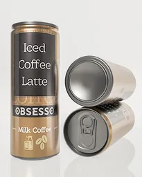 Detailed Blender 3D rendering of an iced latte coffee can with a metallic finish and realistic textures.