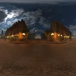 European Street Under Moonlight