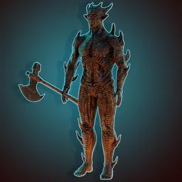 Detailed armored fantasy 3D model with axe, high-resolution textures for Blender animation and close-up rendering.